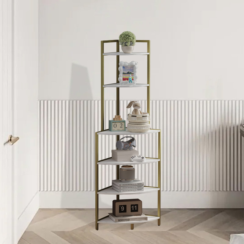 Ivy Bronx 6 Tier Corner Open Shelf Modern Bookcase Wood Rack Freestanding Shelving Unit Plant Album Trinket Sturdy Stand Small Bookshelf Space Saving For Living Room Home Office Kitchen Small Space Wa...